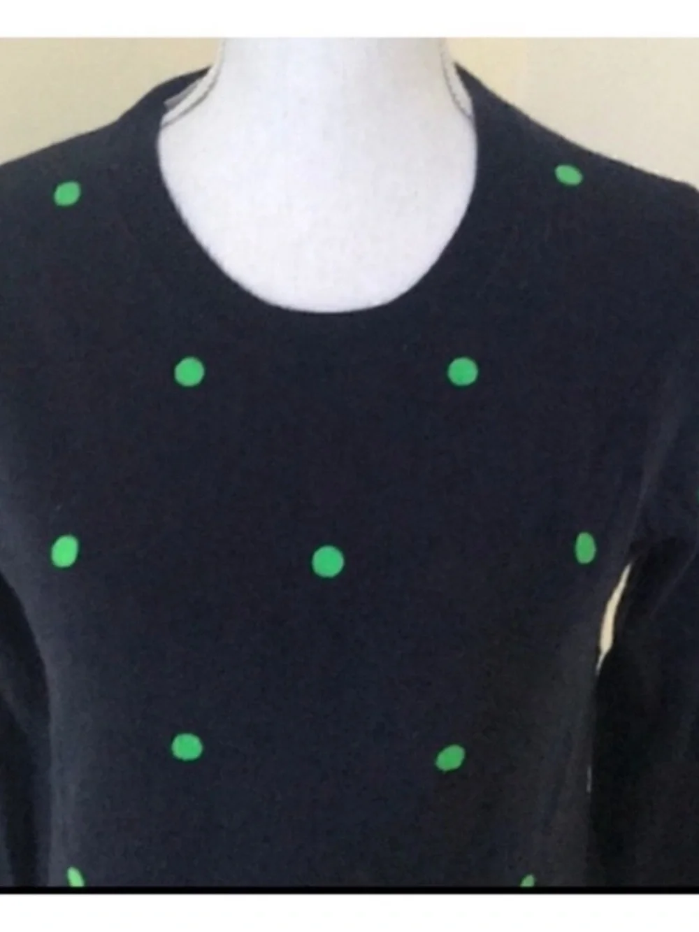 J. Crew NEW Teddie Merino Wool Polka Dot Crewneck Sweater Blue Green Womens XS